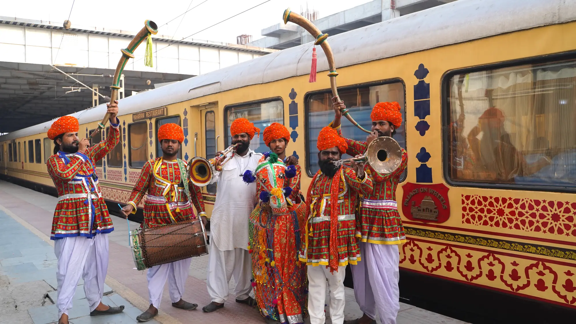 Traditional Rajasthani folk musicians performing for guests